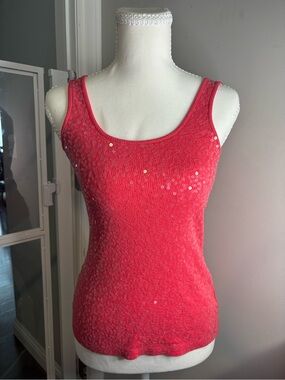 Express Coral Sequin Scoop Neck Tank Top